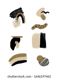 Set of hand painted contemporary scribble and shapes. Abstract contemporary modern trendy vector illustration. Creative collage minimal geometric paster colors isolated elements.
