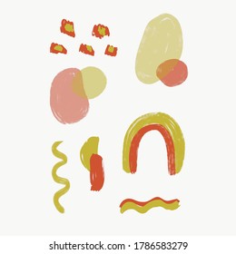 Un conjunto de garabatos y formas contemporáneas pintadas a mano. Resumen de la moderna y moderna ilustración vectorial. Collage creativo color mínimo geométrico del patrón de colores aislados elementos.

