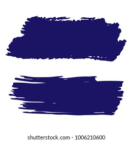 Set of Hand Painted Dark Blue Brush Strokes. Vector Grunge Brushes. Vector Frame For Text Modern Art Graphics For Hipsters. Dirty Artistic Creative Design Elements. Perfect For Logo, Banner.