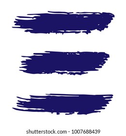 Set of Hand Painted Dark Blue Brush Strokes. Vector Grunge Brushes. Vector Frame For Text Modern Art Graphics For Hipsters. Dirty Artistic Creative Design Elements. Perfect For Logo, Banner.