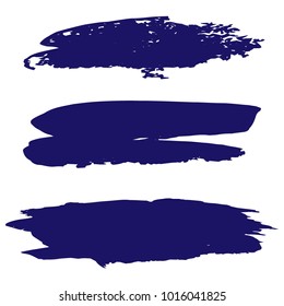 Set of Hand Painted Dark Blue Brush Strokes. Vector Grunge Brushes. Vector Frame For Text Modern Art Graphics For Hipsters. Dirty Artistic Creative Design Elements. Perfect For Logo, Banner.