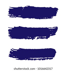 Set of Hand Painted Dark Blue Brush Strokes. Vector Grunge Brushes. Vector Frame For Text Modern Art Graphics For Hipsters. Dirty Artistic Creative Design Elements. Perfect For Logo, Banner.