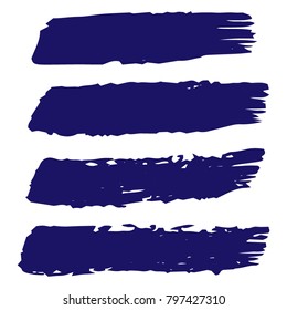 Set of Hand Painted Dark Blue Brush Strokes. Vector Grunge Brushes. Vector Frame For Text Modern Art Graphics For Hipsters. Dirty Artistic Creative Design Elements. Perfect For Logo, Banner.