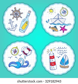 Set of hand painted doodle sea elements. vector illustration
