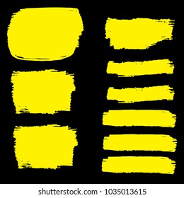 Set of Hand Painted Golden Brush Strokes. Gold Vector Grunge Brushes. Vector Frame For Text Modern Art Graphics For Hipsters.  Dirty Artistic Creative Design Elements. Perfect For Logo, Banner.