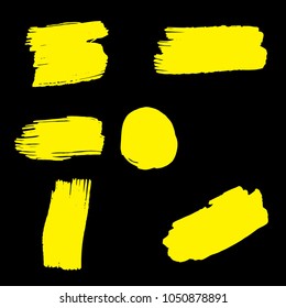 Set of Hand Painted Golden Brush Strokes. Gold Vector Grunge Brushes. Vector Frame For Text Modern Art Graphics For Hipsters.  Dirty Artistic Creative Design Elements. Perfect For Logo, Banner.