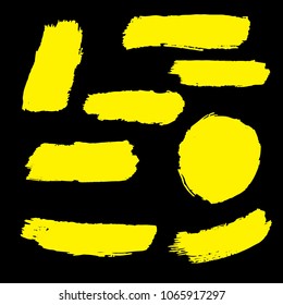 Set of Hand Painted Golden Brush Strokes. Gold Vector Grunge Brushes. Vector Frame For Text Modern Art Graphics For Hipsters.  Dirty Artistic Creative Design Elements. Perfect For Logo, Banner.