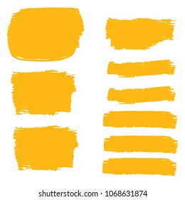 Set of Hand Painted Golden Brush Strokes. Gold Vector Grunge Brushes. Vector Frame For Text Modern Art Graphics For Hipsters.  Dirty Artistic Creative Design Elements. Perfect For Logo, Banner.
