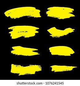Set of Hand Painted Golden Brush Strokes. Gold Vector Grunge Brushes. Vector Frame For Text Modern Art Graphics For Hipsters.  Dirty Artistic Creative Design Elements. Perfect For Logo, Banner.