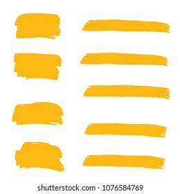 Set of Hand Painted Golden Brush Strokes. Gold Vector Grunge Brushes. Vector Frame For Text Modern Art Graphics For Hipsters.  Dirty Artistic Creative Design Elements. Perfect For Logo, Banner.