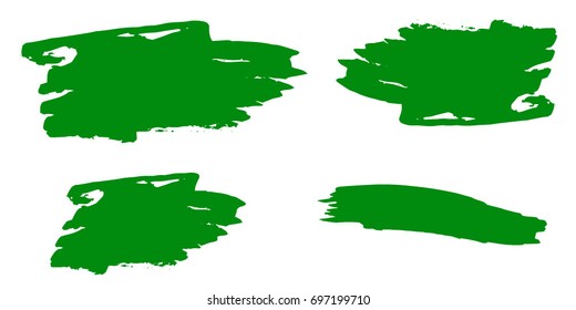 Set of Hand Painted Green Brush Strokes.Vector Grunge Brushes. Dirty Artistic Design Elements. Creative Design Elements. Perfect For Logo, Banner.