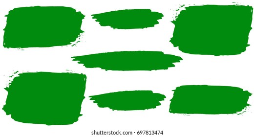 Set of Hand Painted Green Brush Strokes.Vector Grunge Brushes. Dirty Artistic Design Elements. Creative Design Elements. Perfect For Logo, Banner.