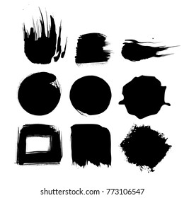 Set of hand painted grungy ink backgrounds, frames. Hand drawn paint blots, stains, splashes. Sale, promotion design elements in vector