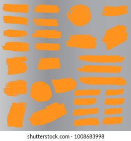 Set of Hand Painted Orange Brush Strokes. Vector Grunge Brushes. Vector Frame For Text Modern Art Graphics For Hipsters. Dirty Artistic Creative Design Elements. Perfect For Logo, Banner, Icon.