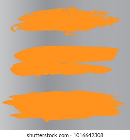 Set of Hand Painted Orange Brush Strokes. Vector Grunge Brushes. Vector Frame For Text Modern Art Graphics For Hipsters. Dirty Artistic Creative Design Elements. Perfect For Logo, Banner, Icon.