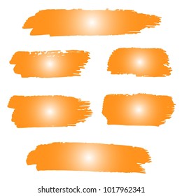 Set of Hand Painted Orange Brush Strokes. Summer Vector Grunge Brushes. Vector Frame For Text Modern Art Graphics For Hipsters.  Dirty Artistic Creative Design Elements. Perfect For Logo, Banner.