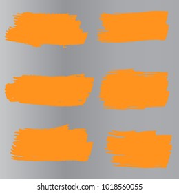 Set of Hand Painted Orange Brush Strokes. Vector Grunge Brushes. Vector Frame For Text Modern Art Graphics For Hipsters. Dirty Artistic Creative Design Elements. Perfect For Logo, Banner, Icon.