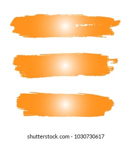 Set of Hand Painted Orange Brush Strokes. Summer Vector Grunge Brushes. Vector Frame For Text Modern Art Graphics For Hipsters.  Dirty Artistic Creative Design Elements. Perfect For Logo, Banner.