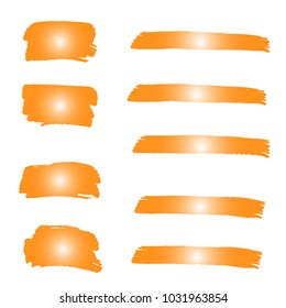 Set of Hand Painted Orange Brush Strokes. Summer Vector Grunge Brushes. Vector Frame For Text Modern Art Graphics For Hipsters.  Dirty Artistic Creative Design Elements. Perfect For Logo, Banner.