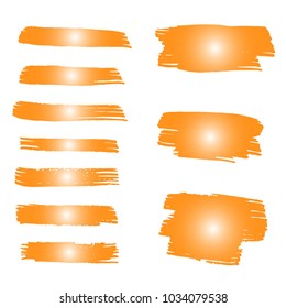 Set of Hand Painted Orange Brush Strokes. Summer Vector Grunge Brushes. Vector Frame For Text Modern Art Graphics For Hipsters.  Dirty Artistic Creative Design Elements. Perfect For Logo, Banner.