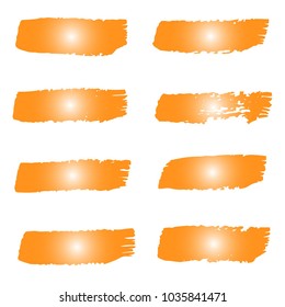 Set of Hand Painted Orange Brush Strokes. Summer Vector Grunge Brushes. Vector Frame For Text Modern Art Graphics For Hipsters.  Dirty Artistic Creative Design Elements. Perfect For Logo, Banner.