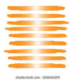 Set of Hand Painted Orange Brush Strokes. Summer Vector Grunge Brushes. Vector Frame For Text Modern Art Graphics For Hipsters.  Dirty Artistic Creative Design Elements. Perfect For Logo, Banner.