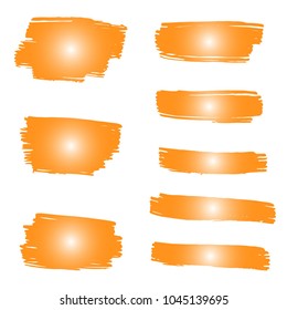 Set of Hand Painted Orange Brush Strokes. Summer Vector Grunge Brushes. Vector Frame For Text Modern Art Graphics For Hipsters.  Dirty Artistic Creative Design Elements. Perfect For Logo, Banner.