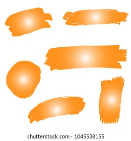 Set of Hand Painted Orange Brush Strokes. Summer Vector Grunge Brushes. Vector Frame For Text Modern Art Graphics For Hipsters.  Dirty Artistic Creative Design Elements. Perfect For Logo, Banner.