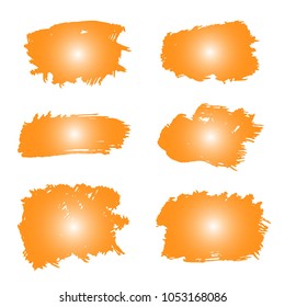 Set of Hand Painted Orange Brush Strokes. Summer Vector Grunge Brushes. Vector Frame For Text Modern Art Graphics For Hipsters.  Dirty Artistic Creative Design Elements. Perfect For Logo, Banner.