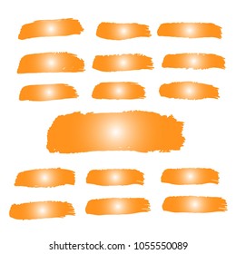 Set of Hand Painted Orange Brush Strokes. Summer Vector Grunge Brushes. Vector Frame For Text Modern Art Graphics For Hipsters.  Dirty Artistic Creative Design Elements. Perfect For Logo, Banner.