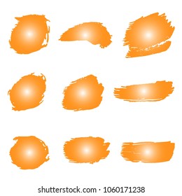 Set of Hand Painted Orange Brush Strokes. Summer Vector Grunge Brushes. Vector Frame For Text Modern Art Graphics For Hipsters.  Dirty Artistic Creative Design Elements. Perfect For Logo, Banner.