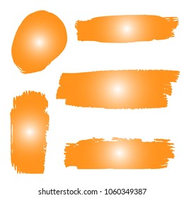 Set of Hand Painted Orange Brush Strokes. Summer Vector Grunge Brushes. Vector Frame For Text Modern Art Graphics For Hipsters.  Dirty Artistic Creative Design Elements. Perfect For Logo, Banner.