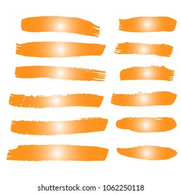 Set of Hand Painted Orange Brush Strokes. Summer Vector Grunge Brushes. Vector Frame For Text Modern Art Graphics For Hipsters.  Dirty Artistic Creative Design Elements. Perfect For Logo, Banner.