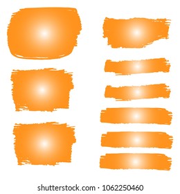 Set of Hand Painted Orange Brush Strokes. Summer Vector Grunge Brushes. Vector Frame For Text Modern Art Graphics For Hipsters.  Dirty Artistic Creative Design Elements. Perfect For Logo, Banner.