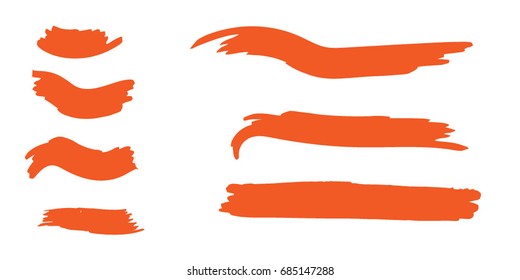 Set of Hand Painted Orange Brush Strokes.Vector Grunge Brushes. Dirty Artistic Design Elements. Creative Design Elements. Perfect For Logo, Banner.