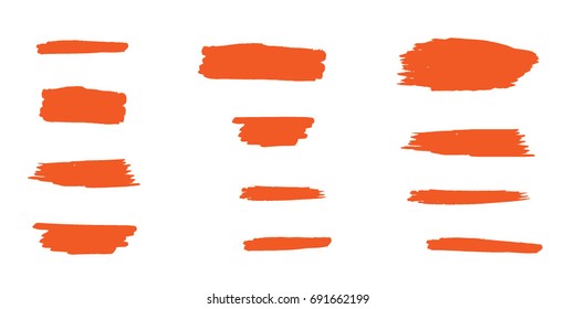 Set of Hand Painted Orange Brush Strokes.Vector Grunge Brushes. Dirty Artistic Design Elements. Creative Design Elements. Perfect For Logo, Banner.