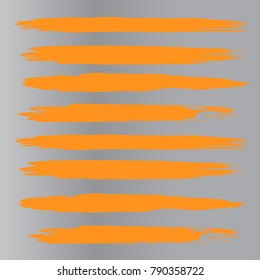 Set of Hand Painted Orange Brush Strokes. Vector Grunge Brushes. Vector Frame For Text Modern Art Graphics For Hipsters. Dirty Artistic Creative Design Elements. Perfect For Logo, Banner, Icon.
