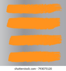 Set of Hand Painted Orange Brush Strokes. Vector Grunge Brushes. Vector Frame For Text Modern Art Graphics For Hipsters. Dirty Artistic Creative Design Elements. Perfect For Logo, Banner, Icon.