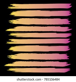Set of Hand Painted Orange, Pink Brush Strokes. Vector Grunge Brushes. Vector Frame For Text Modern Art Graphics For Hipsters.  Dirty Artistic Creative Design Elements. Perfect For Logo, Icon.