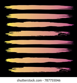 Set of Hand Painted Orange, Pink Brush Strokes. Vector Grunge Brushes. Vector Frame For Text Modern Art Graphics For Hipsters. Dirty Artistic Creative Design Elements. Perfect For Logo, Banner, Icon.