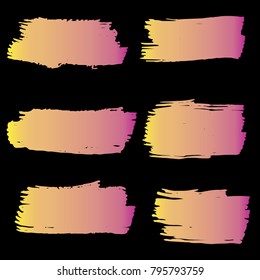 Set of Hand Painted Orange, Pink Brush Strokes. Vector Grunge Brushes. Vector Frame For Text Modern Art Graphics For Hipsters. Dirty Artistic Creative Design Elements. Perfect For Logo, Banner, Icon.