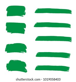 Set of Hand Painted Organic Brush Strokes. Green Vector Grunge Brushes. Vector Frame For Text Modern Art Graphics For Hipsters.  Dirty Artistic Creative Design Elements. Perfect For Logo, Banner.