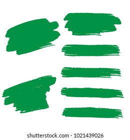 Set of Hand Painted Organic Brush Strokes. Green Vector Grunge Brushes. Vector Frame For Text Modern Art Graphics For Hipsters.  Dirty Artistic Creative Design Elements. Perfect For Logo, Banner.