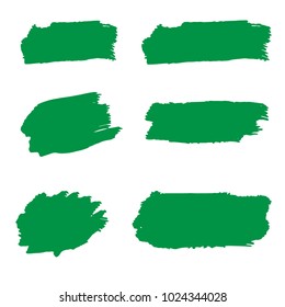 Set of Hand Painted Organic Brush Strokes. Green Vector Grunge Brushes. Vector Frame For Text Modern Art Graphics For Hipsters.  Dirty Artistic Creative Design Elements. Perfect For Logo, Banner.