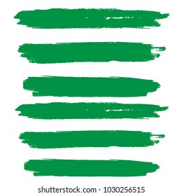 Set of Hand Painted Organic Brush Strokes. Green Vector Grunge Brushes. Vector Frame For Text Modern Art Graphics For Hipsters.  Dirty Artistic Creative Design Elements. Perfect For Logo, Banner.