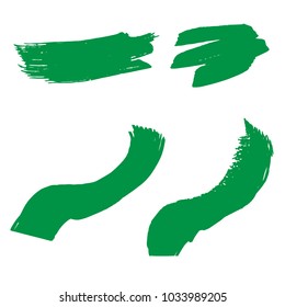 Set of Hand Painted Organic Brush Strokes. Green Vector Grunge Brushes. Vector Frame For Text Modern Art Graphics For Hipsters.  Dirty Artistic Creative Design Elements. Perfect For Logo, Banner.