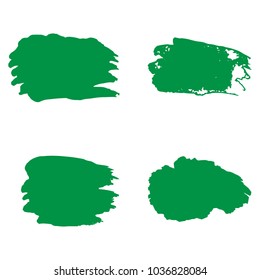 Set of Hand Painted Organic Brush Strokes. Green Vector Grunge Brushes. Vector Frame For Text Modern Art Graphics For Hipsters.  Dirty Artistic Creative Design Elements. Perfect For Logo, Banner.
