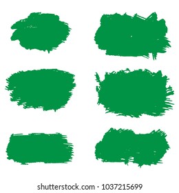 Set of Hand Painted Organic Brush Strokes. Green Vector Grunge Brushes. Vector Frame For Text Modern Art Graphics For Hipsters.  Dirty Artistic Creative Design Elements. Perfect For Logo, Banner.