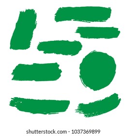 Set of Hand Painted Organic Brush Strokes. Green Vector Grunge Brushes. Vector Frame For Text Modern Art Graphics For Hipsters.  Dirty Artistic Creative Design Elements. Perfect For Logo, Banner.