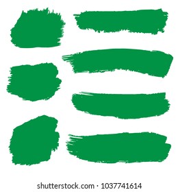 Set of Hand Painted Organic Brush Strokes. Green Vector Grunge Brushes. Vector Frame For Text Modern Art Graphics For Hipsters.  Dirty Artistic Creative Design Elements. Perfect For Logo, Banner.